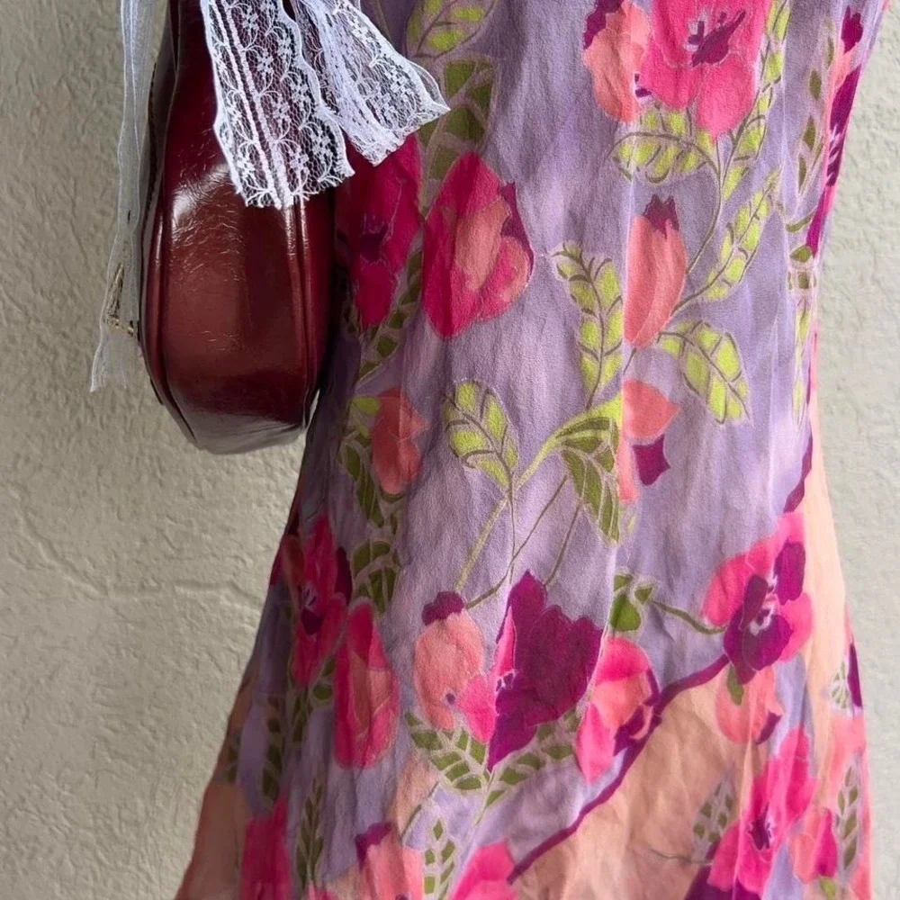 Vtg Y2K 2001 Victoria's Secret 100% Silk Slip Dress Purple Floral Lingerie - Picture 4 of 8